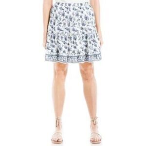 MAX STUDIO Floral Tiered Skirt In Ecru/denim Chintzy